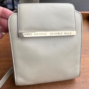 Vintage Fred Hayman Beverly Hills Small Bag / Purse with Gold Accents / Cream